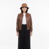Jaket Kulit Wanita Model Bomber Warna Coklat - Jaket Kulit Kode JKT008