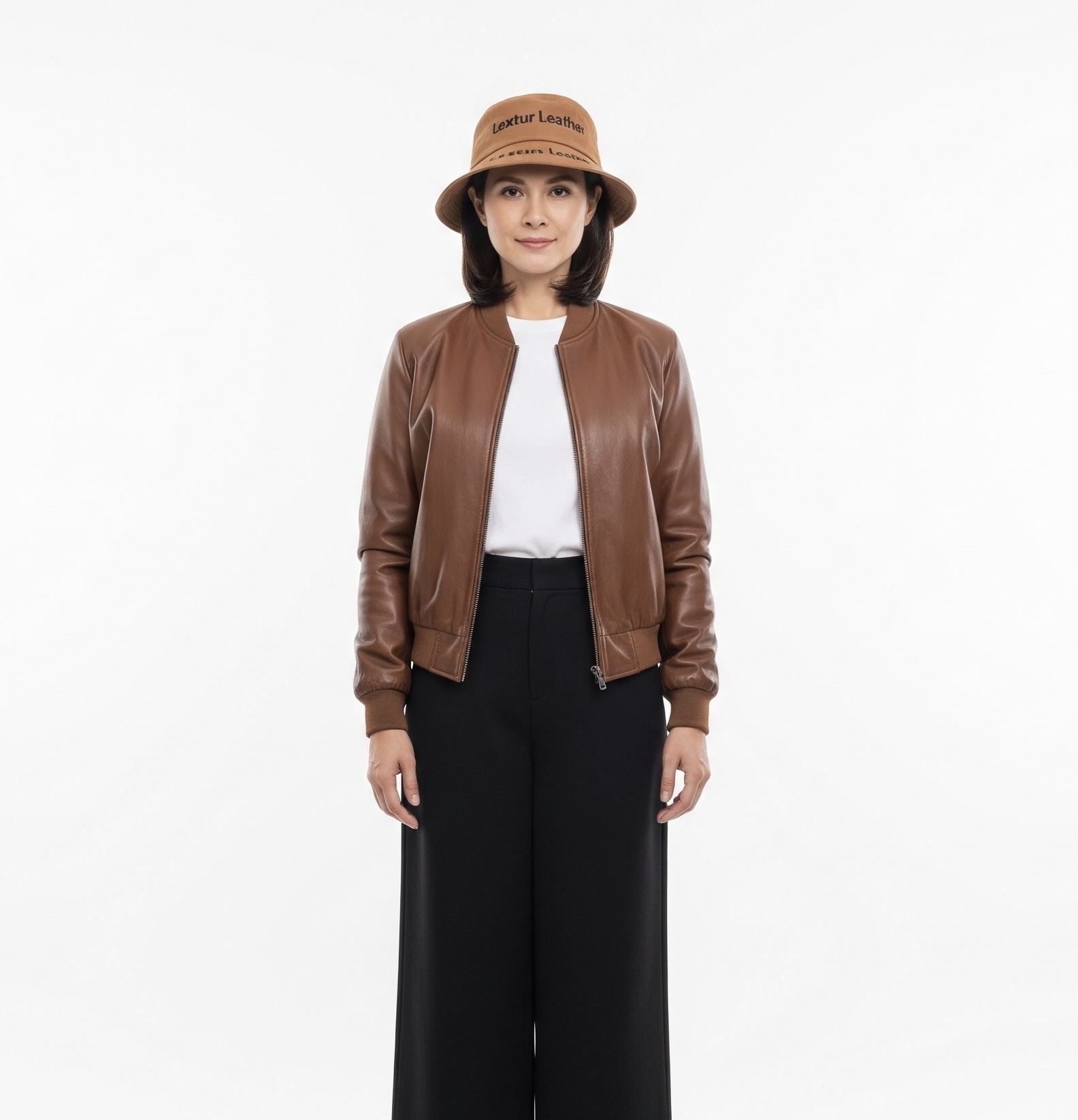 Jaket Kulit Wanita Model Bomber Warna Coklat - Jaket Kulit Kode JKT008