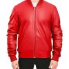 Jaket Kulit Pria Model Bomber Warna Merah - Jaket Kulit Pria Kode JKT014