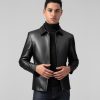 Jaket Kulit Pria Model Kerah Kemeja Warna Hitam - Jaket Kulit Pria Kode JKT042